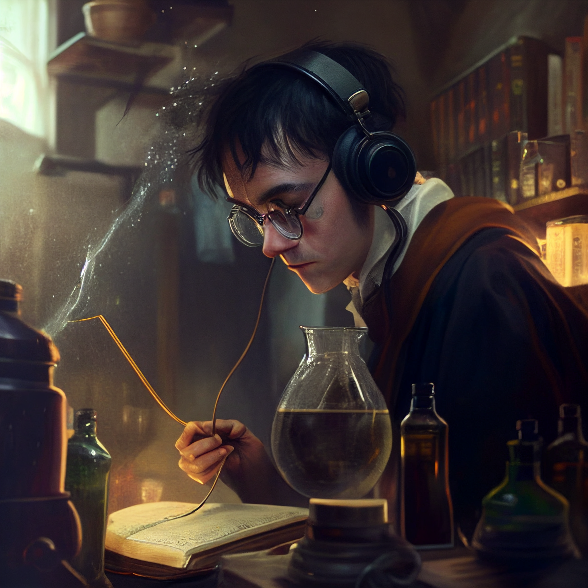 Harry Potter ecoutant un livre audio