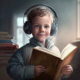 Un bambino che ascolta un audiolibro con le cuffie